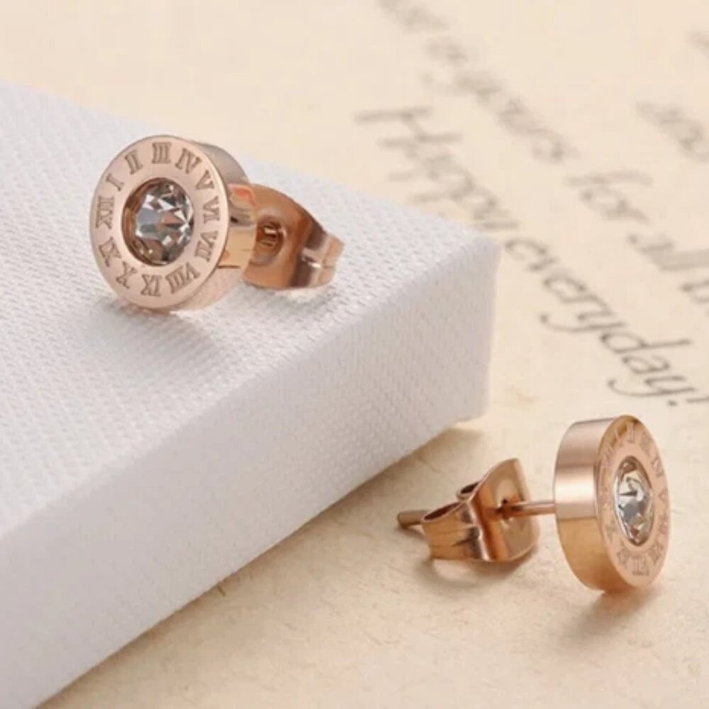 Round Earrings With Roman Numerals Stud Earrings Women's Jewelry